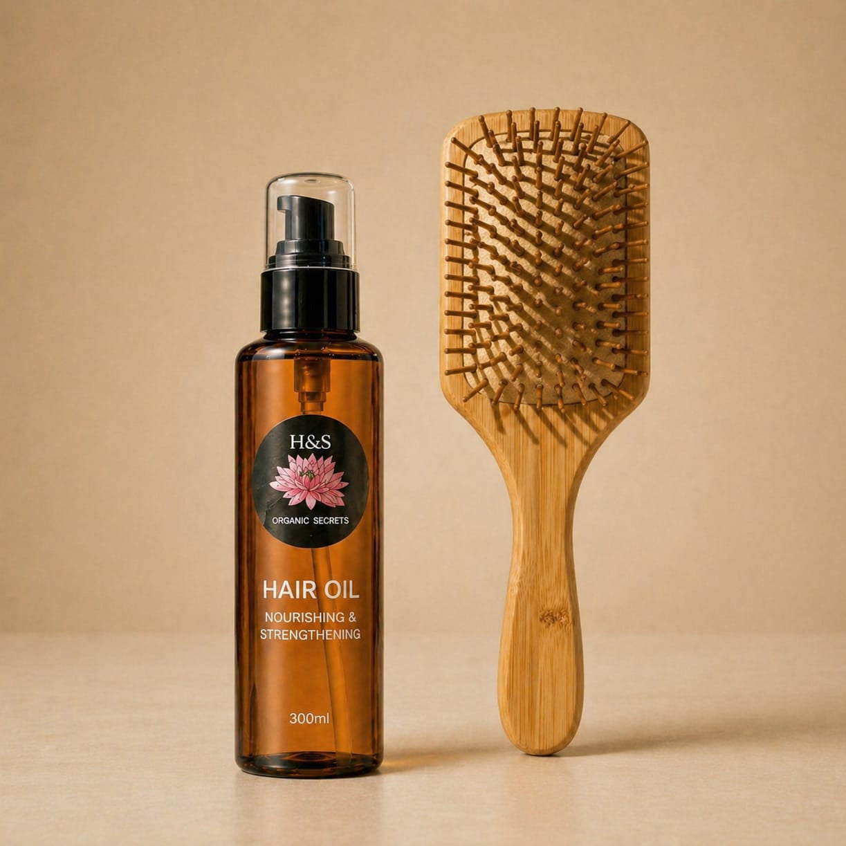 (300ml Hair oil + Bamboo Wooden Brush)