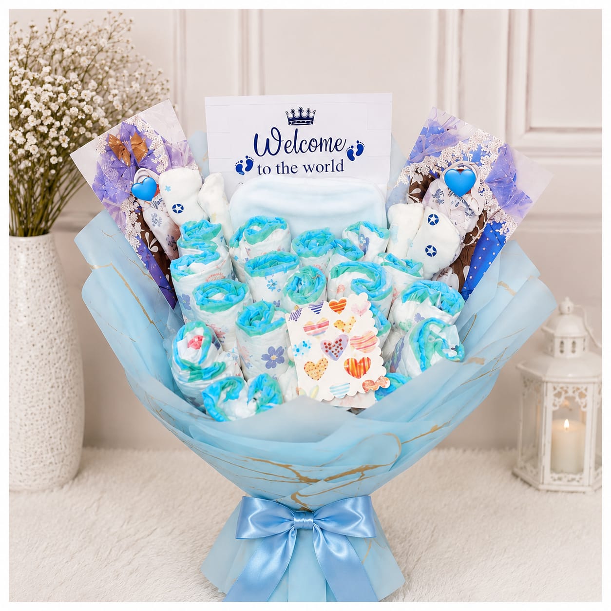 Beautiful diapers bouquet for new born babies